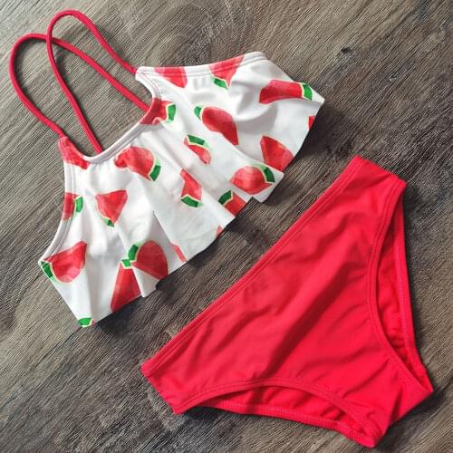 6-16 Years Teenage Girl Bikini Set Kids Watermelon Print Girl Swimsuit Cross Back 2 Piece Childrens Swimwear Girl Bathing Suit
