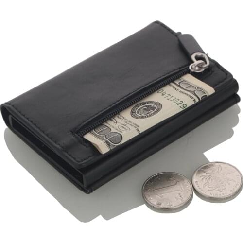 2020 Credit Card Holder Men And Women Metal RFID Vintage Aluminium Box Crazy Horse PU Leather Fashion Card Wallet