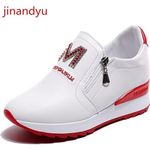 Wedge Sneakers Women Platform Shoes Heels Crystal Leather Casual Black White Shoes Woman Slip on Sneaker Fashion Sport Shoes