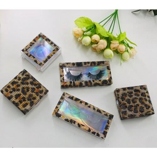 Leopard print rhinestones lashes box empty lashes box beatuiful eyelashes packing custom private label