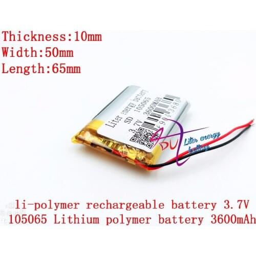 3.7V lithium polymer battery 3600mAh 105065 mobile power Locator li-polymer rechargeable battery