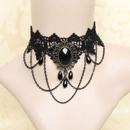 Retro exaggerated fashion black lace necklace short necklace clavicle chain female fake collar