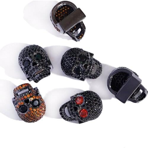 Copper Micro Pave Zircon CZ Geometry Skull Loose Spacer Beads For Jewelry Making DIY Men Bracelet