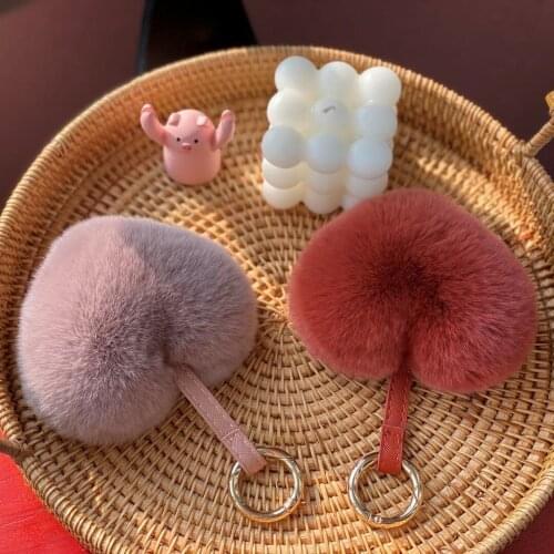 Rex Rabbit Fur Heart Shaped Bag Pendant Cute Key Chain Womens Handbag Hanging Ornament Luxury Keychain Korean Style 2020 New