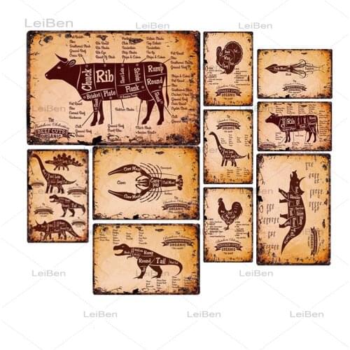 Butcher Shop Metal Tin Sign Beef Pig Duck Meat Collection Guide Retro Plaque Vintage Wall Sticker Decoration Kitchen Iron Plate