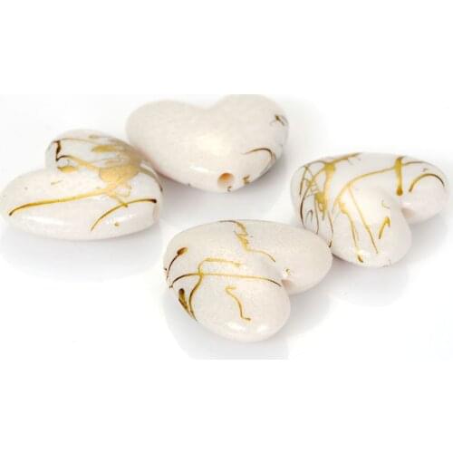 MIasol 100 Pcs Painted Plastic Sprayed Gold Line Drawing Heart Spacers Charm Beads For Women DIY Bracelets Jewelry Making