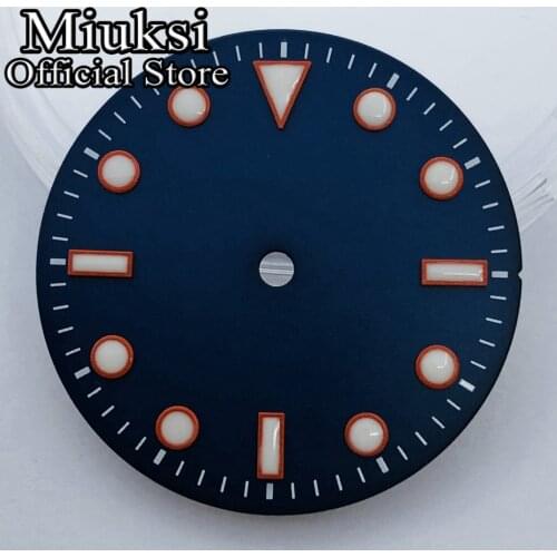 Miuksi 29mm blue watch dial green luminous fit NH35 NH36 Miyota 8205 8215 821A DG 2813 3804 movement