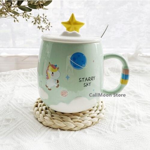 Cartoon Gift Cute Coffee Mugs and Cups Unicorn Rainbow Ceramic Cup Mug Star Cup Milk Cup Breakfast Cup Coffee Cup Water Cup Cute
