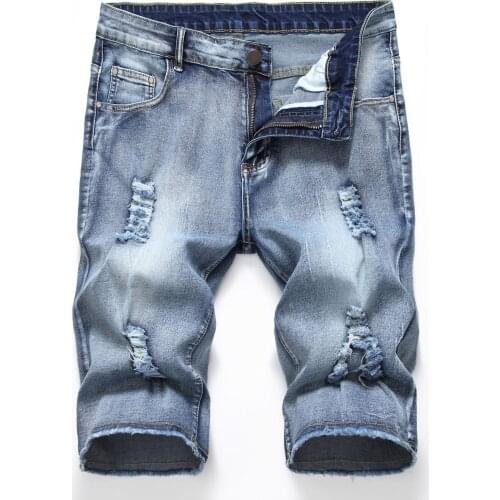 2021 Summer New Fashion Mens Ripped Short Homme Masculino Jeans Casual Slim Fit Cotton Denim Short Jeans Male Brand Clothes 42