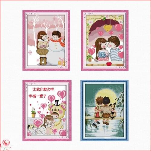 Joy Sunday Lovers Gift Cross Stitch Kit 11ct 14ct Counted Printing Patterns Canvas Embroidery Kit Line Number DIY Needlework Set