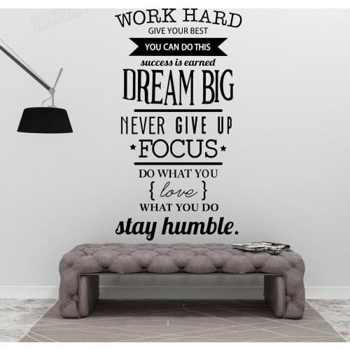 Never Give Up Work Hard Wall Decals DecorOffice Room Fitness Centre Vinyl Wall Stickers Large Wall Murals Quotes Inspire Y112