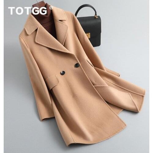 2021 spring and autumn new double-sided cashmere coat womens medium and long loose solid wool small coat