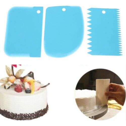 3Pc Plastic Icing Fondant Scraper Dough Knife Baking Pastry Tools Decorating Plain Smooth Jagged Edge Spatulas Cutters Cake