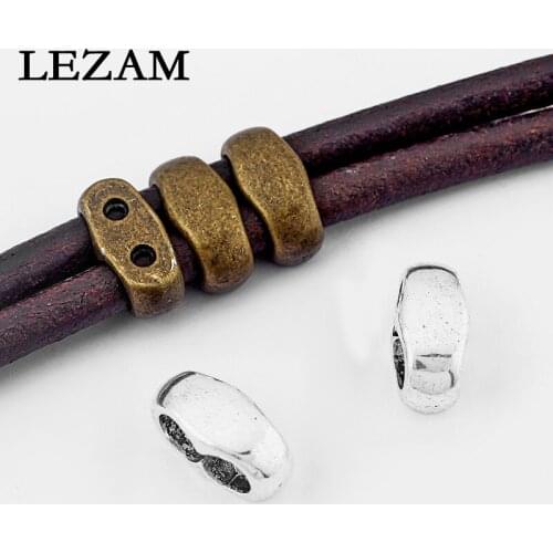 10pcs Antique Bronze/ Double Hole Slider Spacer For 4mm 5mm Round Leather Cord Diy Jewelry Accessoires De Bijoux