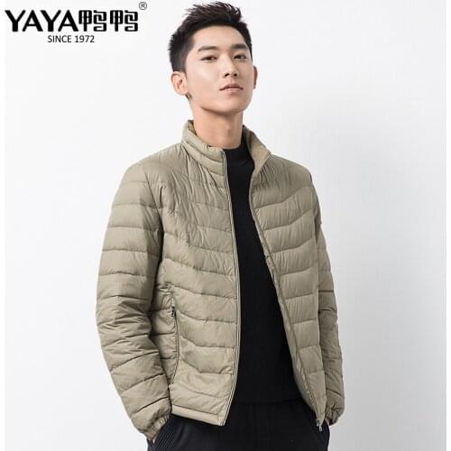 YAYA High Quality 90% White Duck Thin Down Jackets Mens Lightweight Short Down Coat Stand Collar Windproof Soft Warm Outerwear