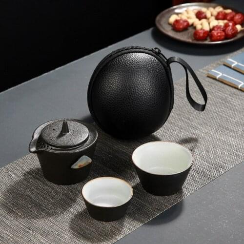Travel Tea Set Carrying Case Gaiwan Teapot Teacups The Ru kiln Quick-Pass Cup 1 Pot 2Cups Outdoor Ceramic Kung Fu Tea Set