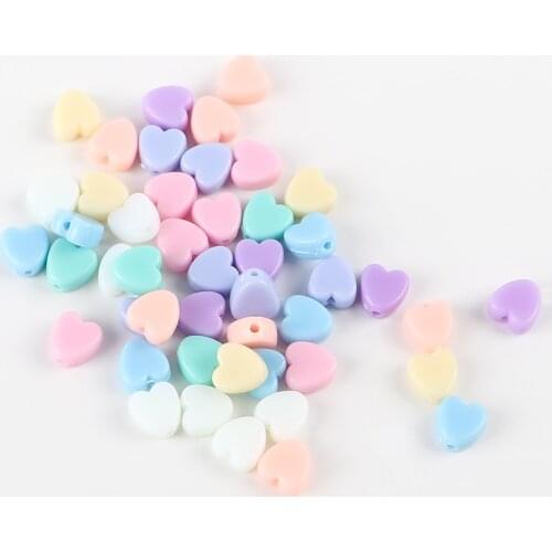 Mixed Color Pastel Bubblegum Acrylic Beads Heart Loose Beads Needlework Jewelry Making DIY Women Bracelets Spacer Beads, 80 PCs