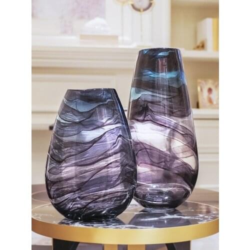 Exquisite luxury gradien colort art glass vase Beautiful geometric lines home decoration ornaments flower vase