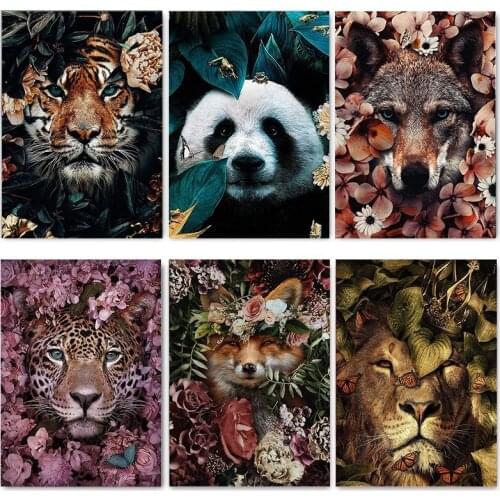 Tiger Lion Panda Elephant White Coated Child Poster Wall Art Picture Print Forest Animal Painting Nordic Kid Baby Bedroom Decor