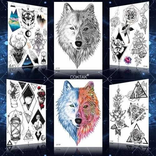COKTAK Black India Tribal Wolf King Custom Temporary Tattoos Sticker Waterproof Men Women Tattoo Body Arm Art Fake Tatto Armband