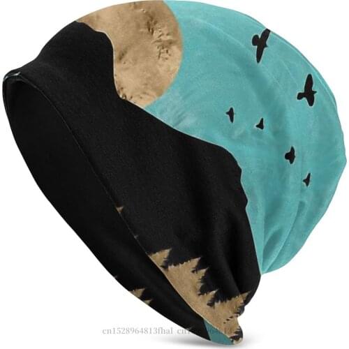 Knitting Hat Gold And Teal Abstract Landscape Outdoor Beanie Caps For Men Women Skullies Beanies Ski Caps Cotton Bonnet Hats