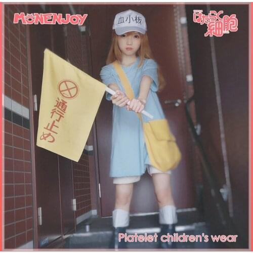 Monenjoy Cells at Work! Platelet Cosplay Costumes Childrens Wear Long T-Shirt Shorts Hat Cos Sets