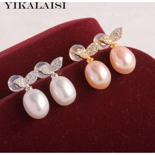 YIKALAISI 925 Sterling Silver Earrings Jewelry For Women 8-9mm Drop Shape Natural Freshwater Pearl Earrings 2021 New Wholesales