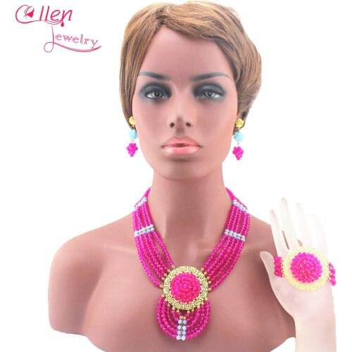 Nigerian wedding african beads jewelry sets for brides Crystal Necklace Bracelet Earrings cheap fashion jewelry sets W13355