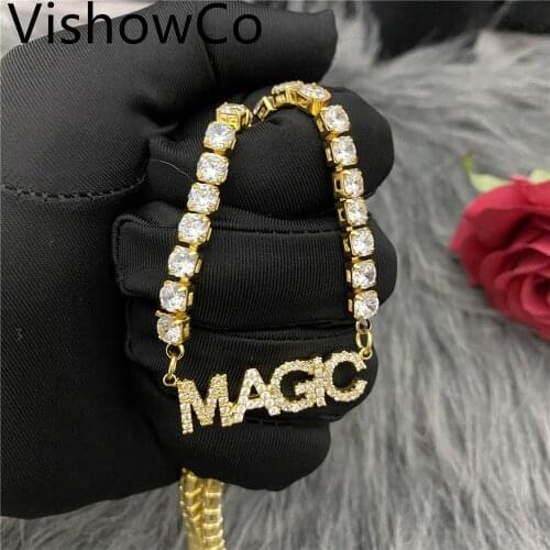VishowCo Crystal Pendant Letters Necklace for Women Custom Jewelry Custom Name Necklaces Numbers Personalized Zirconia Pendant