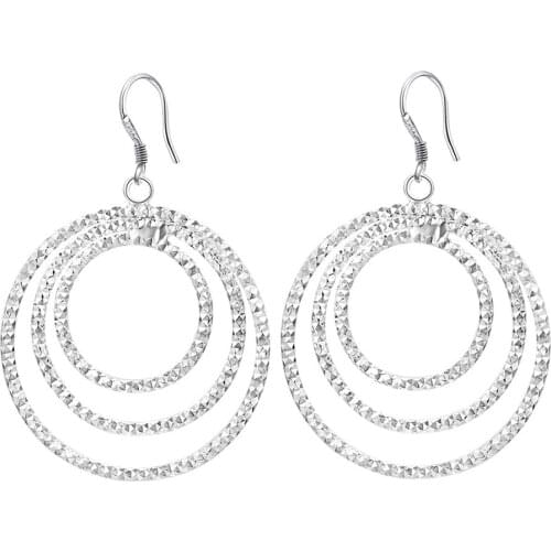 925 Sterling Silver Round Atmospheric Flashing Three Circle Hoop Earrings Ladies Fashion OL High Quality Jewelry