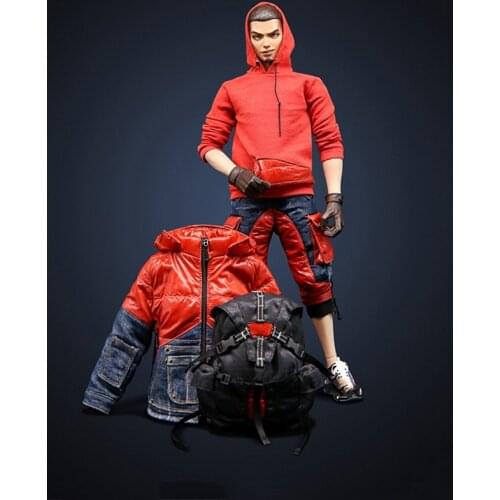 1/6 MCC025 Fashion Red Down Jacket Jeans Sports Shoes Suit Set Male Soldier Clothes Accessory Model for 12'' Action Figure
