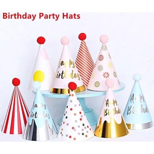 1Pcs Birthday Party Hats Felt Pompoms Paper Cone Caps Colorful Birthday Hats for Baby Kids Adults Party Birthday Decor