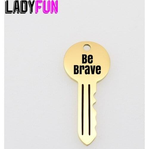 Be Brave Key Charm Stainless Steel Brave Charms High Polish Mirror Pendant 10pcs