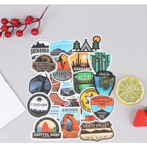 100pcs/bag Waterproof National Park Sticker Travel Decal for Suitcase Notebook Laptop