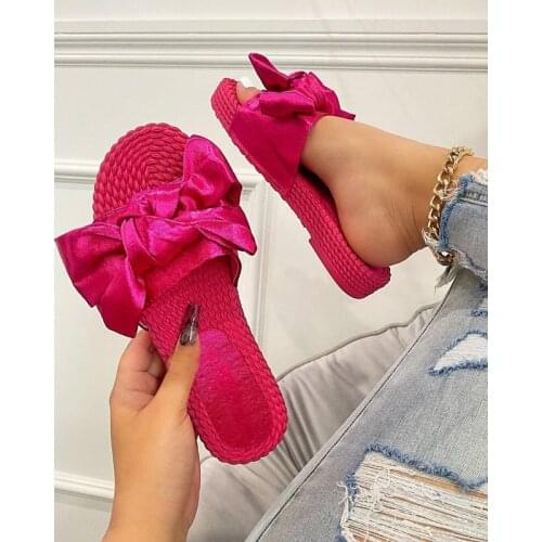 2021 Summer New Womens Shoes Bow Flat Sandals Open Toe Slippers Outdoor Fashion Shoes Solid Color Plus Size 43