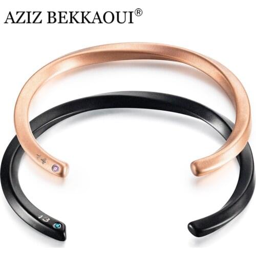 AZIZ BEKKAOUI Valentine 1314 Couple Stainless Steel Bangle Crystal Stone Opening Bracelets For Women Men Lettering Jewelry