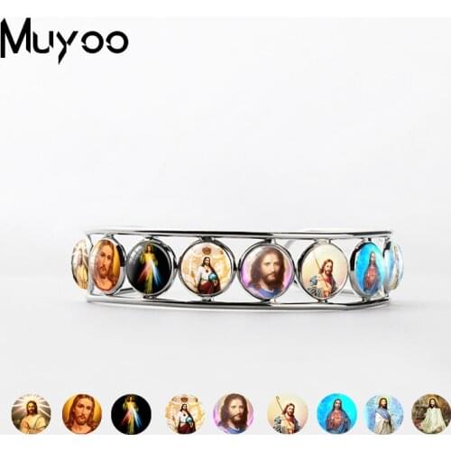 New Fashion Sacred Heart of Jesus Jewelry Bangle Bracelets Glass Jesus Religion Jewelry Glass Dome Bangles Gifts for Christian