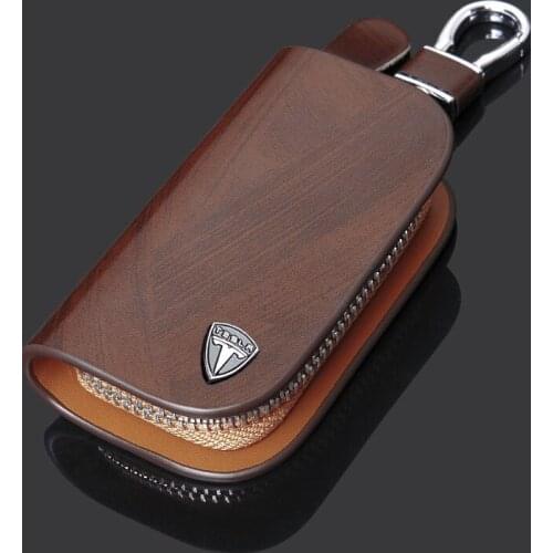 Car Key Case Leather Key Zipper Wallet Cover Bag For Tesla Model 3 Model S Model Y Model X Accessories