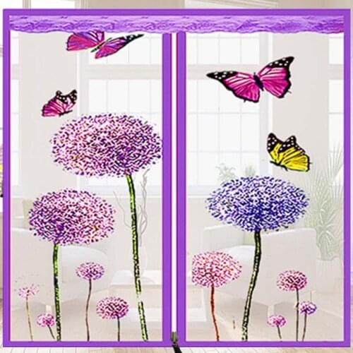 Colorful Dandelion Butterfly Bedroom Door Window Mesh Screen Zipper Opening Yarn Fly Anti-Mosquito Net Curtain Removeable