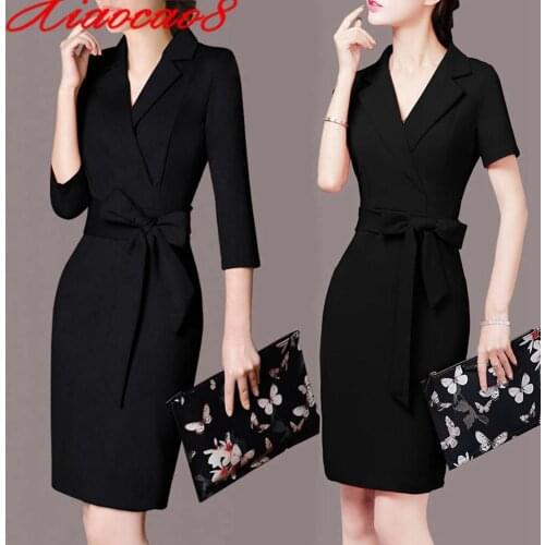 Oversized Big Bow Sashes Elegant Women Dresses Black Red Office Lady Woman Dress Elestic Long Sleeve Slim Dresses for Women
