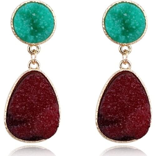 Dayoff Geometric Water Drop Dangle Earings For Women Jewelry Resin Pendant Earrings Fake Druzy Earring pendientes mujer E557