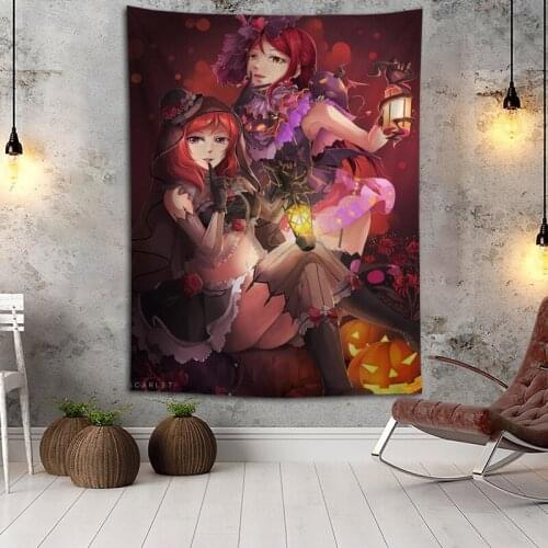 Hot Sale Custom Halloween Anime Witch Printed Tapestry Background Decorative Tapestry Various Sizes Wall Hanging Decor