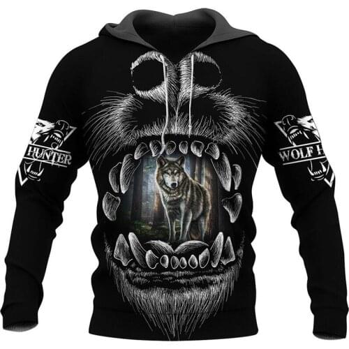 Wolf Hunter 3D all print art zipper shirt casual shirt fashion street hip hop Hoodie