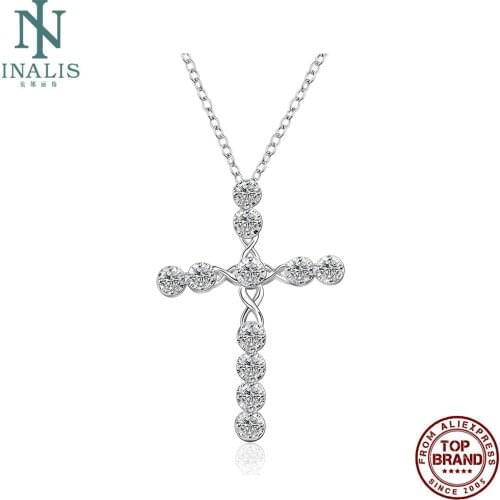 INALIS Classic Cross Pendant Necklaces For Women 5A Clear Cubic Zircon Copper Female Necklace Anniversary Fashion Jewelry Gift