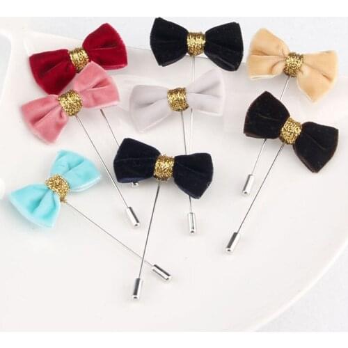 Beautiful Lapel 8 colors Bow-knot Pin Stick Brooches Handmade Boutonniere Wedding Brooch Pins Men Women Cool Party Accessories