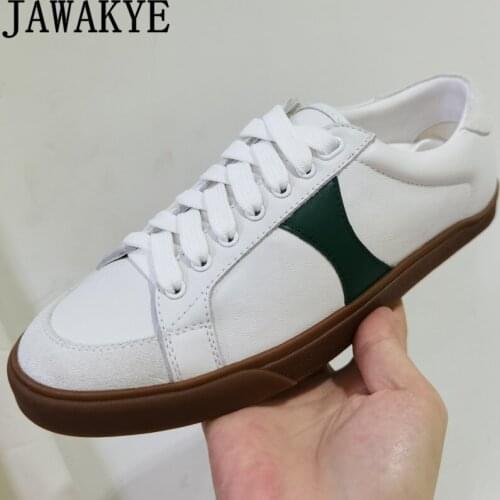 Rubber Soft Bottom leisure Sneakers Shoes female Leather Splicing Flat Runway Single Shoes Casual Lace-Up Walk Shoes Mujer