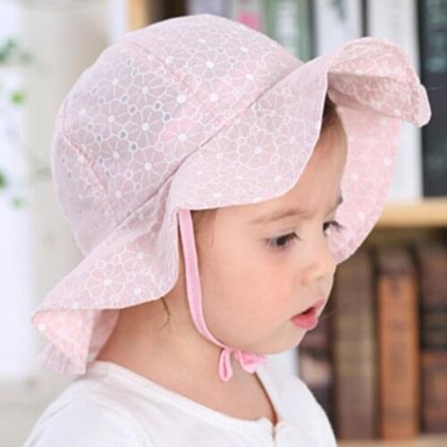 Baby Summer Outdoor Bucket Hat Children Floral Print Panama Cap Sun Beach Cap Lovely Lace Princess Baby Girl Brim Sun Hats