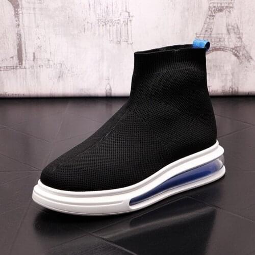 Fashion Forward Mens Black Casual Sock Shoes High Top Summer Spring Breathable Mesh Platform Leisure Comfort Street Zapato ERRFC