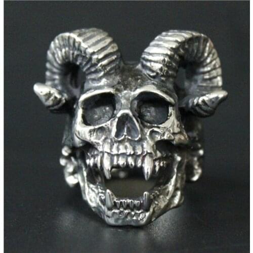 Horn Goat Skull Ring 316L Stainless Steel Mens Motorcycles Biker Zombie Vampire Skull Ring