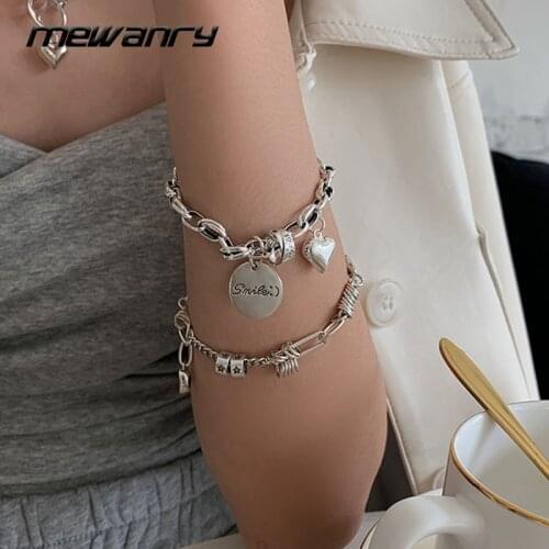 Mewanry 925 Sterling Silver Couples Bracelet New Trend Punk Hip Hop Vintage Star LOVE Heart Thick Chain Jewelry Birthday Gifts